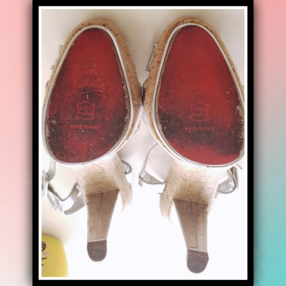 LOUBOUTIN Strappy Silver Cork Heels - Picture 3 of 9